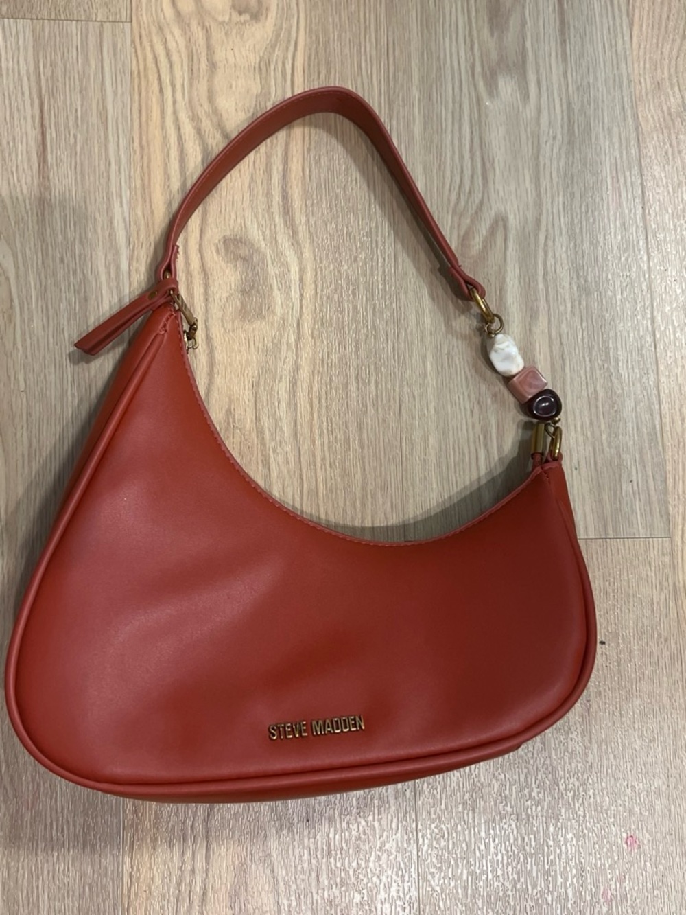 Steve Madden Burnt Orange Crescent Shoulder Bag with Bead Accent